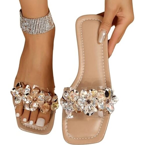 Rhinestone Flower Decor Clear Strap Sandals - Picture 5 of 7